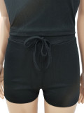Casual solid color pit strip camisole top shorts two-piece suit CM2121