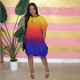 Gradient dress bubble skirt plus size big T-shirt lantern skirt GH031