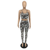 Camouflage printed camisole two-piece casual suit FM2017