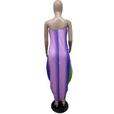 Rainbow Print Loose Sling Dress Long Skirt GH046