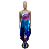 Tie-dye printed loose sling dress long skirt GH037