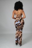 Sexy Slim Sling Snow Leopard Print Dress LS6448