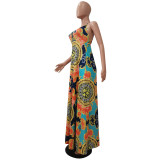 Fashionable Womens digital printing sexy halter neck big swing dress Womens dress CM2123
