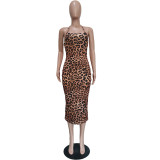 Fashion leopard print suspender halter dress BN170