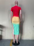 Rainbow print midi skirt dress OL6056