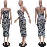 Fashion leopard print suspender halter dress BN170