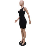 Solid color sleeveless V-neck pit strip dress (including belt) BN165