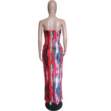 Colorful tie-dye strapless breast wrap dress BN063