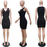 Solid color sleeveless V-neck pit strip dress (including belt) BN165