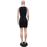 Solid color sleeveless V-neck pit strip dress (including belt) BN165
