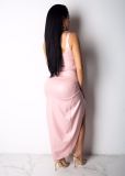 Fashion casual pink vest open hairpin jumpsuit K6001
