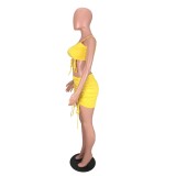 Fashion casual pleated yellow two-piece suit K6003-1