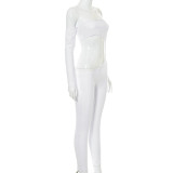 Solid color irregular waist hollow single sling slim-fit trousers jumpsuit A21JP265