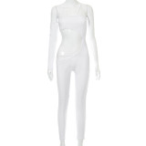 Solid color irregular waist hollow single sling slim-fit trousers jumpsuit A21JP265