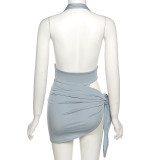 Sexy V-neck halter one-piece fashion bag hip skirt suit K21S02362