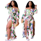 Fashion beach-style print loose-fit jumpsuit F8075