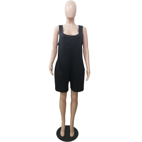 Women's new plus size casual solid color jumpsuit Q7184