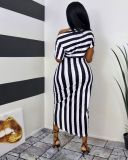 Irregular fashion casual striped two-piece suit Q7170