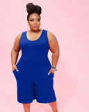 Women's new plus size casual solid color jumpsuit Q7184