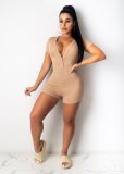 V-neck buttoned short-sleeved jumpsuit high-waisted personality pit strip jumpsuit AJ4337