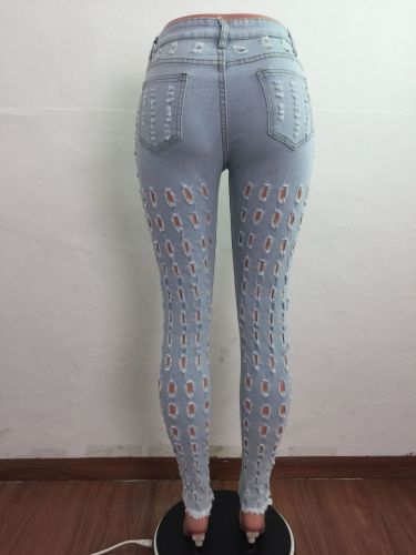 Sexy stretch jeans with ripped holes and washed water A3270