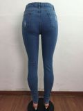 Tight-fitting casual stretch sexy jeans with ripped holes and washed water A3264