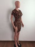 Leopard print sexy fashion mini dress with zipper opening A3276