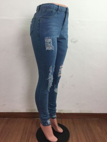 Tight-fitting casual stretch sexy jeans with ripped holes and washed water A3264