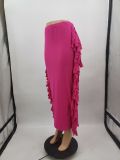 Long skirt with fringes on both sides M6538