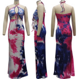 Fashion tie-dye printed halterneck dress SMR10286