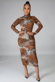 Fashionable Digital Printed Slim Women's One-piece Dress SMR10443 
