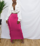 Long skirt with fringes on both sides M6538