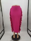 Long skirt with fringes on both sides M6538