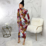 Fashionable Digital Printed Slim Women's One-piece Dress SMR10443 