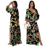 Fashion Digital Printed V-Neck Dress SMR10279