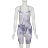 New colorful tie-dye printing sexy open back suspender jumpsuit K21Q02465