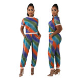 Casual fashion digital printing sports suit two-piece suit SMR10330