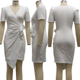 Sexy fashion solid color white collar women's V-neck dress SMR10190