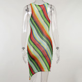 Fashion Slim Sleeveless Round Neck Striped Striped Dress SY21101