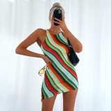 Fashion Slim Sleeveless Round Neck Striped Striped Dress SY21101