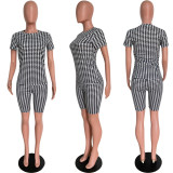 Fashion casual suit houndstooth print casual t-shirt five-point pants 2-piece summer HM5480