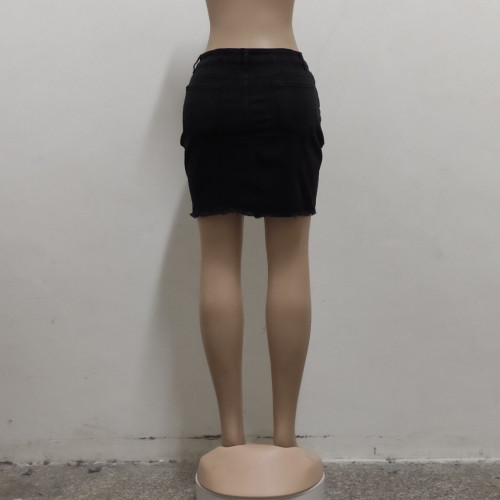 Fashion all-match frayed bag hip half-length stretch denim skirt HSF2426