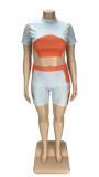 Plus size women's fashion color contrast printing sports T-shirt two-piece suit XY9108