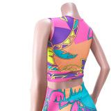 Two-piece fashion geometric print tie pleated skirt GL6388