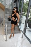 Gold velvet solid color sexy V-shaped suit two-piece swimsuit short skirt FFD1115