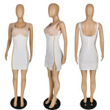 High elastic zipper slit sleeveless dress E540