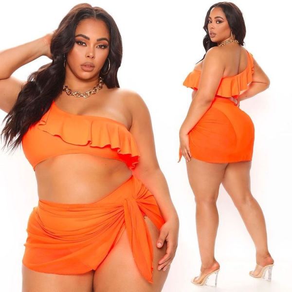 Fashion large size solid color three-piece swimsuit suit S6297