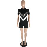 Sport leopard print stitching shorts jumpsuit LSN7105