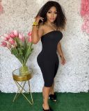Solid color skinny sexy breast wrap jumpsuit MN88809