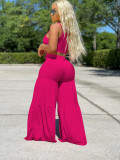 Popular casual fashion summer solid color wide leg pants two-piece suit QY0265